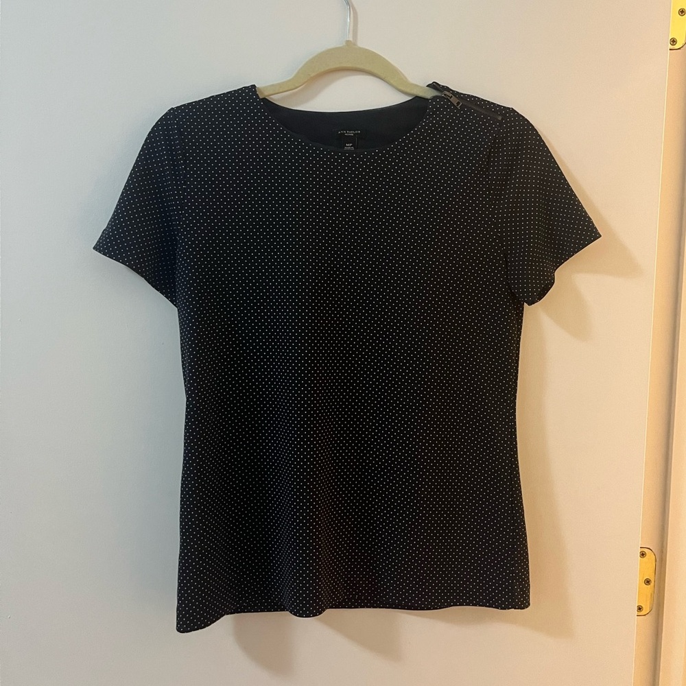 Ann Taylor Navy Polka Dot Blouse